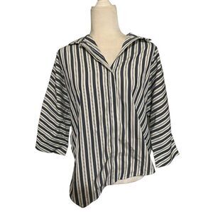 meg shop womens blue gray white long sleeve striped button down top large